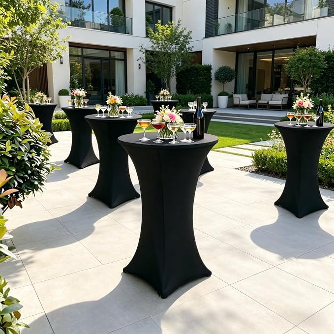 5 Pack High Top Cocktail Table Covers Black 32x43 Inch Fitted Stretch Round Cocktail Table Tablecloths Spandex Round High Top Table Cloths for Bar Party Wedding Banquet Event - Image 7
