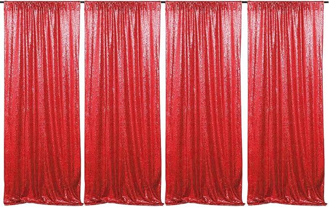 Red Sequin Backdrop Curtains 4 Panels 2FTx8FT by HMQIANG