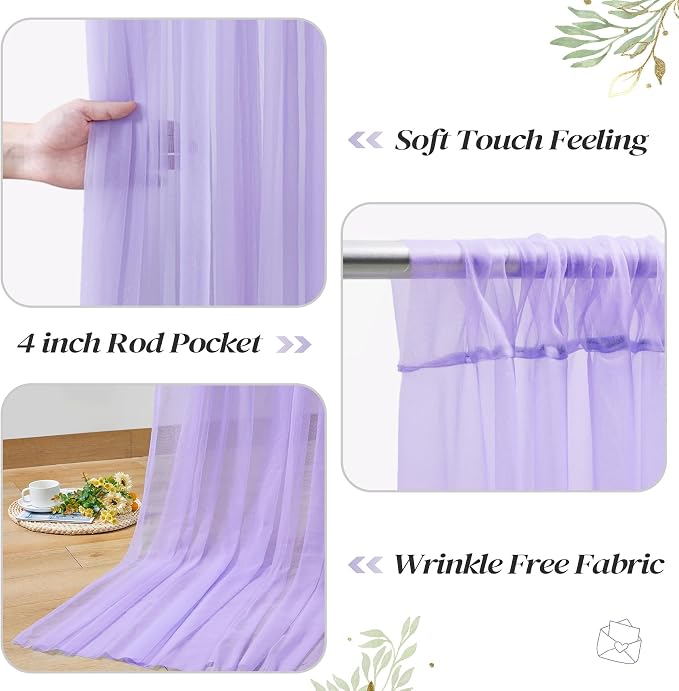 20ft x 10ft Purple Backdrop Curtain with Lights String for Parties, Sheer Tulle Wedding Photo Backdrops Drapes for Baby Shower Birthday Party Decorations Background for Photography - Image 4