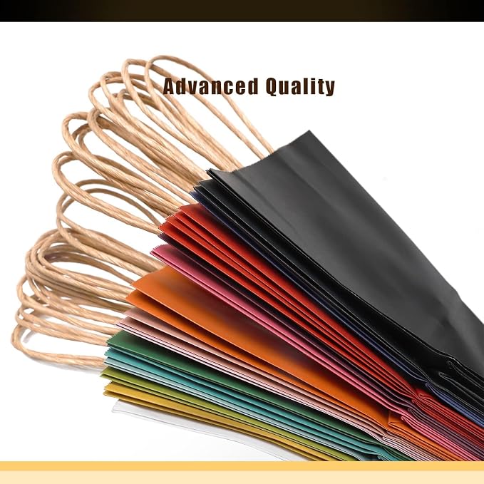 qiqee 100Pcs Large Size Paper Gift Bags with Handles -13"x10.3"x4.6" Kraft Small Party Bags - 16 Solid Colors - Image 3