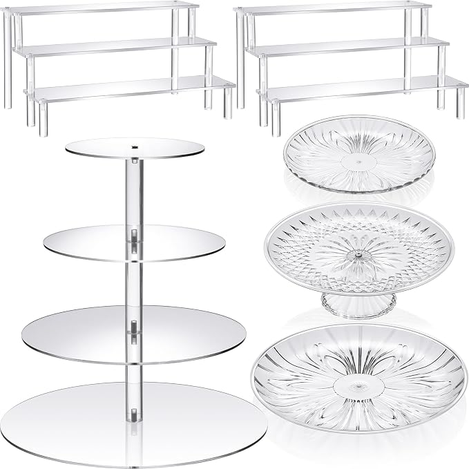 6 Pcs Acrylic Dessert Stands Set Include Display Risers Cupcake Tower and Clear Round Dessert Trays Cake Table Holder for Wedding Baby Shower Decoration(Novel Style) by RimCereal