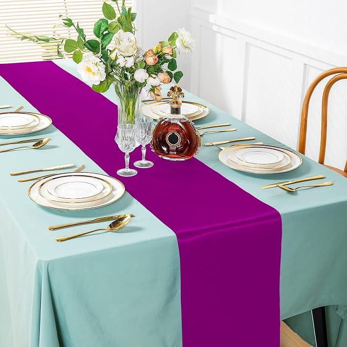 SI Pack of 20 Wedding 12 x 108 inch Satin Table Runner for Wedding, Decorations for Graduations, Engagements, Birthday Parties, Banquets, Runners fit Rectangle, Round Table - Red Violet - Image 2