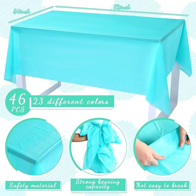Newwiee 46 Pack Colorful Plastic Tablecloths Bulk 54" x 72" | Disposable Rainbow Table Cloths for Rectangle Tables Waterproof Neon Table Covers for Fiesta Birthday Party Decoration - Image 2