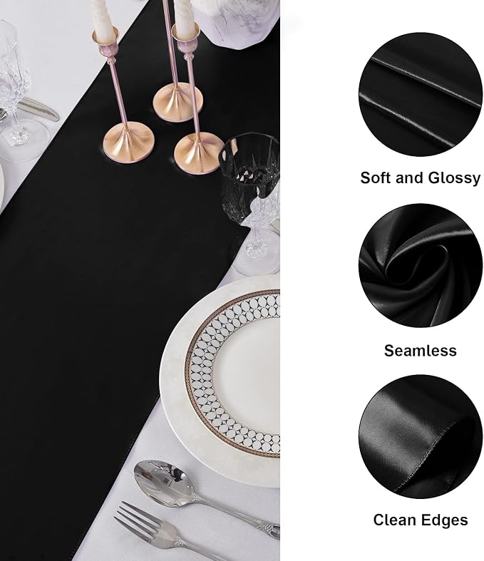 6Pack Table Runner 12 x 108 Inches Satin Silk Table Runner for Wedding, Birthday Party, Banquets, Graduations Decoration, fit Rectange and Round Table-Black - Image 3