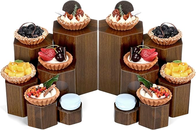 Jetec 12 Pcs Hexagonal Jewelry Display Risers Acrylic Stands,Brown | 6 Size, Hexagonal Market Display Risers, Acrylic Showcase for Jewelry, Model, Figures Organize Decoration, Table Stand - Image 6