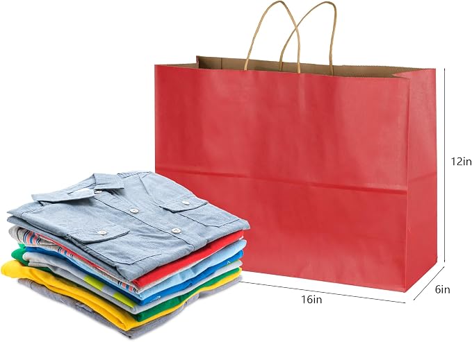 BLEWINDZ 70Pcs Large Paper Bags with Handles, 16x6x12 Inches Red Paper Shopping Bags for Small Business, Large Kraft Gift Bag Bulk for Grocery Mechandise Retail - Image 5