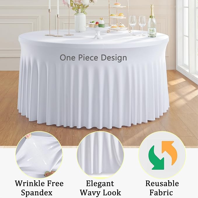 6pk Round Spandex Tablecloths for 72inch Table, Wrinkle Free Stretchy 132inch Fitted 6FT Round Table Cloths Cover Skirt for Wedding Birthday Party Bridal Shower Banquet Events - Image 4