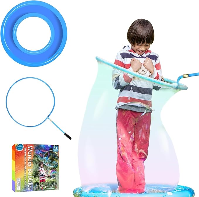 Kid in a Bubble Toy Giant Bubble Wand, Big Bubbles Maker Toy for Kids and Adults, Bubbles Hoop with Inflatable Dipping Pool Tray, Fun Outdoor Toys Playtime Activity Summer, Show Party Game