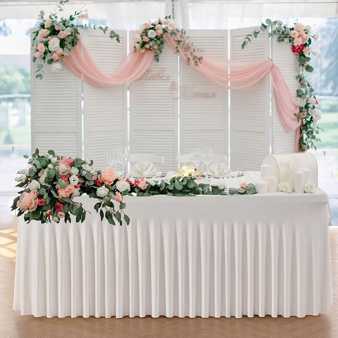 3 pk Ivory Spandex Table Clothes for 8 Foot Rectangle Tables, Stretch Table Cloths 8 ft Fitted Table Cover Desk Skirt for Parties Weddings Birthday Banquet Baby Shower - Image 7