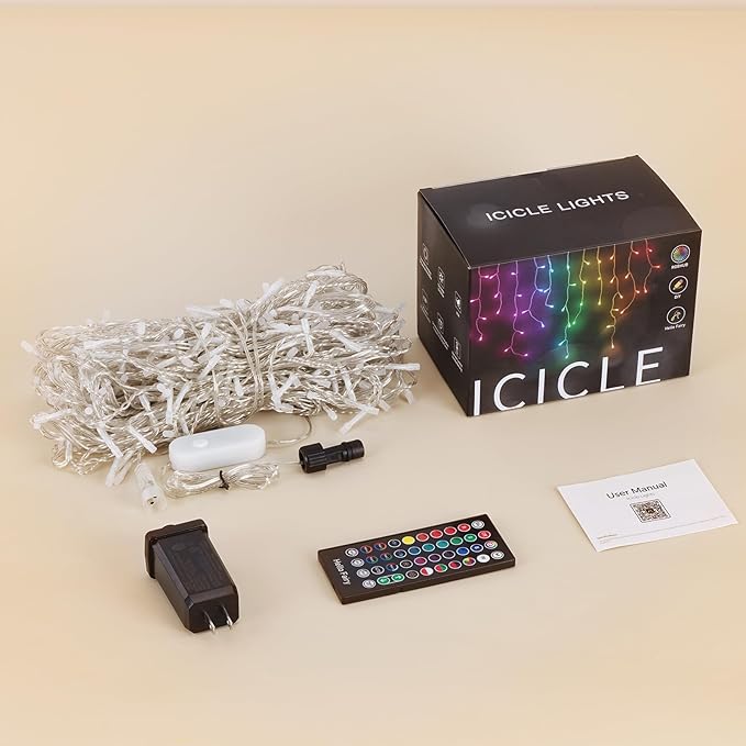 Gemce Smart RGB Icicle Lights, 33ft 304 LEDs Outdoor/Indoor Christmas Chasing Lights, 16 Million DIY Colors, Music Sync, 58+ Scene Modes, App Control for Holiday & Party Decor