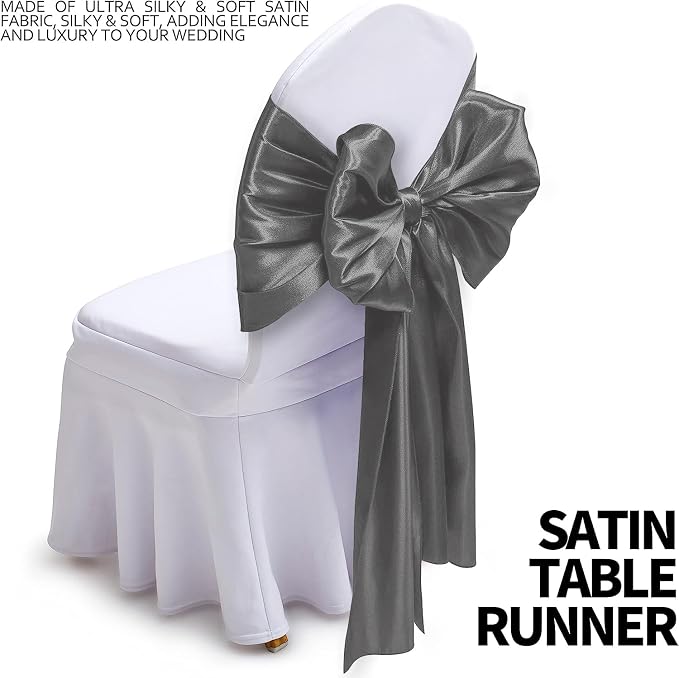 SI Pack of 5 Wedding 12 x 108 inch Satin Table Runner for Wedding, Decorations for Graduations, Engagements, Birthday Parties, Banquets, Runners fit Rectangle, Round Table - Grey - Image 3