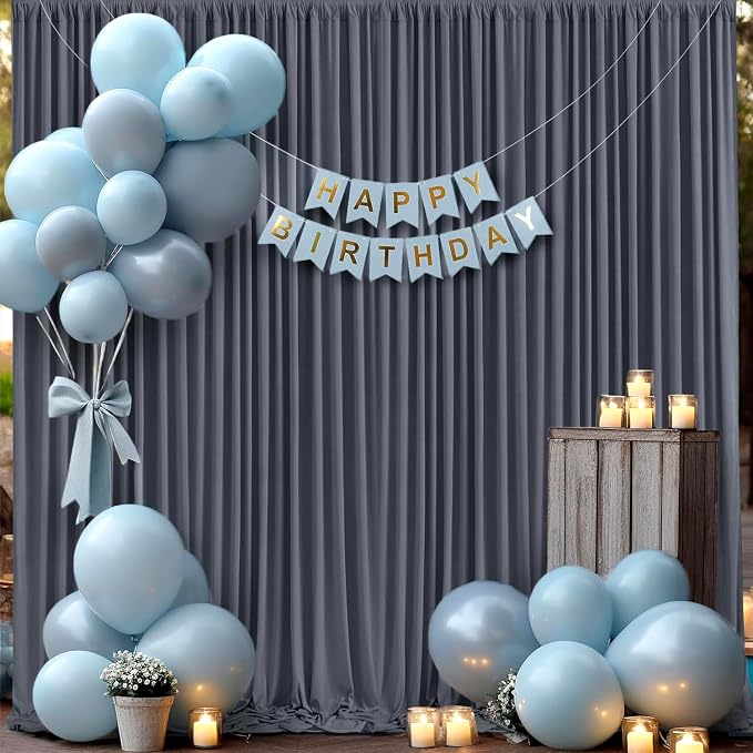 40ft×10 ft Wrinkle Free Grey Backdrop Curtain for Parties, 8 Panels 5×10 ft Soft Silky Polyester Charcoal Photo Backdrop Drapes for Birthday Baby Shower Baptism Wedding Photography - Image 6