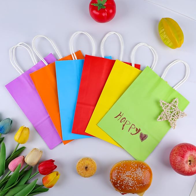 XPCARE 100Pcs Paper Gift Bags 6.3x3.15x8.66'' Kraft Paper Party Favor Bags | Bulk Rainbow Goodie Bags Small Gift Bags with Handles for Kids Birthday Baby Shower Crafts Wedding Party Supplies - Image 7