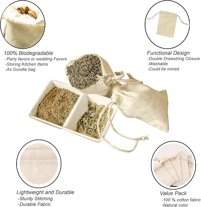 8x10 inches Natural Cotton Double Drawstring Reusable Produce Muslin Bags – Multipurpose Drawstring Storage Pouch for Everyday Use (Pack Of 50) - Image 4