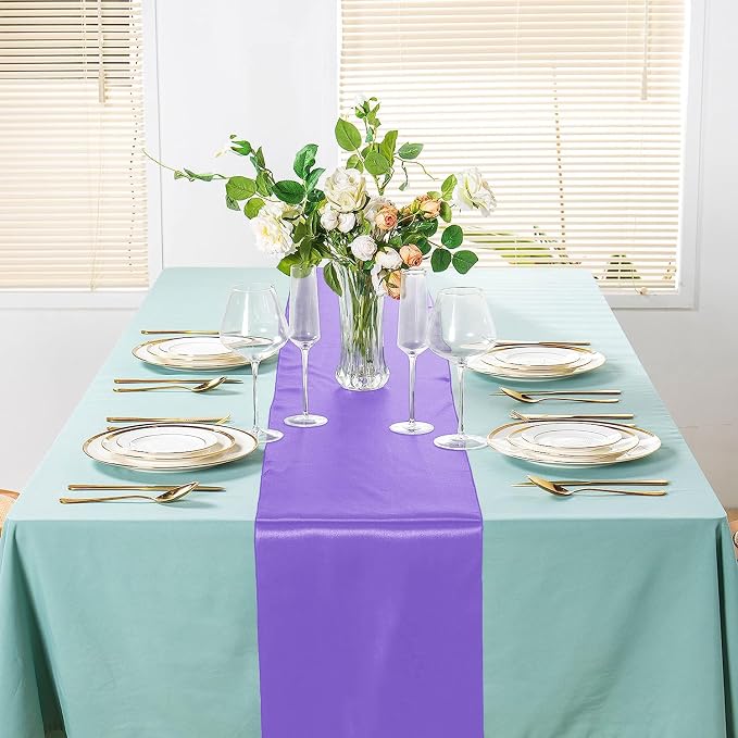 SI Pack of 20 Wedding 12 x 108 inch Satin Table Runner for Wedding, Decorations for Graduations, Engagements, Birthday Parties, Banquets, Runners fit Rectangle, Round Table - Lavender - Image 4