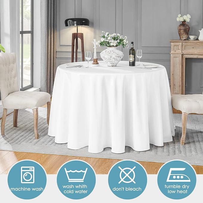 VidaFete 10 Pack 108inch White Round Tablecloth | Polyester Table Cloth, Stain and Wrinkle Resistant Table Cover for Dining Kitchen Party Wedding Banquet Buffet Decoration - Image 4