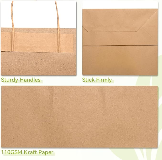 100 Pack Large Paper Gift Bags with Handles, 16 x 6 x 12 Inch, Brown | Kraft Material, Bulk Pack for Craft, Shopping, Business, Retail, Party Favor, Birthday and Grocery Use - Image 3
