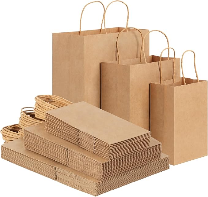 OUTUXED 120pcs Paper Bags with Handles Assorted Sizes Kraft Brown Bags | Brown Paper Gift Bags with Handles Bulk 3 Mixed Sizes for Retail, Party, Birthday, Gift, Shopping, Business, Merchandise by Outuxed