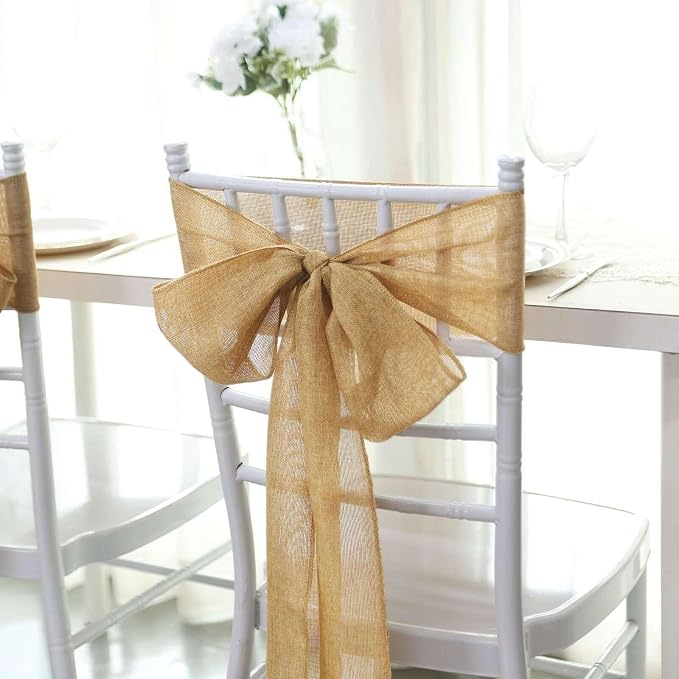 Efavormart 5 Pack | Gold Jute Faux Burlap Chair Sashes Covers, Boho Chic Linen Decor - 6"x108" - Image 3