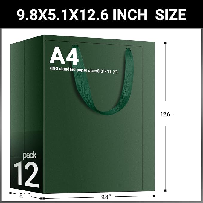 EUSOAR Paper Gift Bags with Handles, 12pcs 9.8"x5.1"x12.6" Green Kraft Gift Wrap Bags, Merchandise Business Retail Grocery Shopping Wrapping Wedding Birthday Thank You Gift Bags Party Favor - Image 2