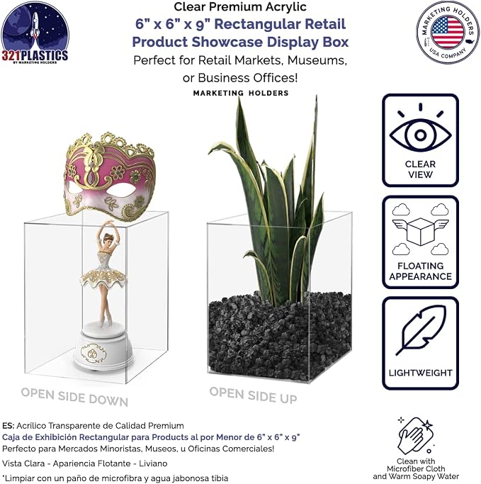 Acrylic Display Case for Collectibles 6" x 6" x 9" No Assembly Box for Figures Dolls Toys Memorabilia Dust Cover No Base 1 Side Open by Marketing Holders - Image 2