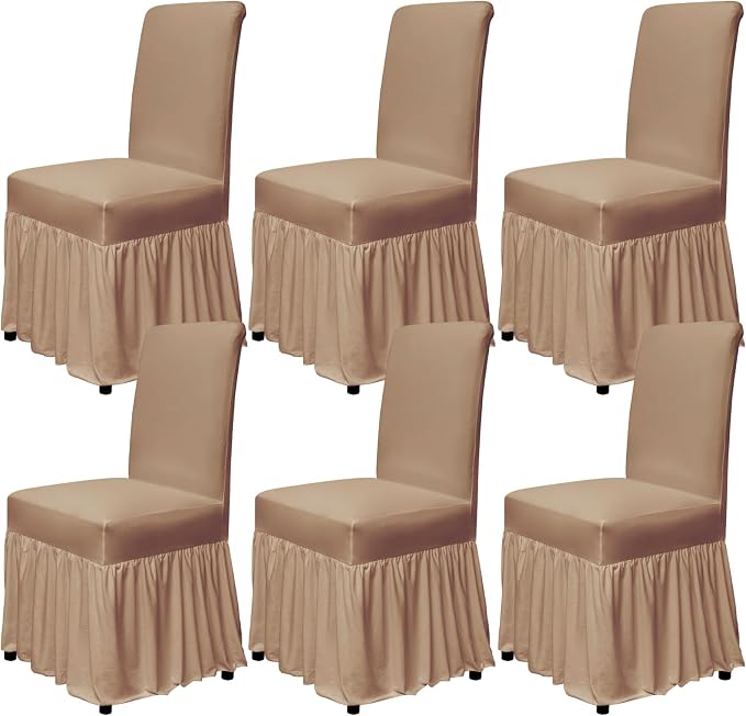 molasofa Chair Covers for Dining Room Set of 6 Stretch Chair Slipcovers with Skirt for Kitchen Seat Protectors Wedding Banquet Decor Kids Pets Spandex Fabric Washable (6pcs, Brown) by Molasofa