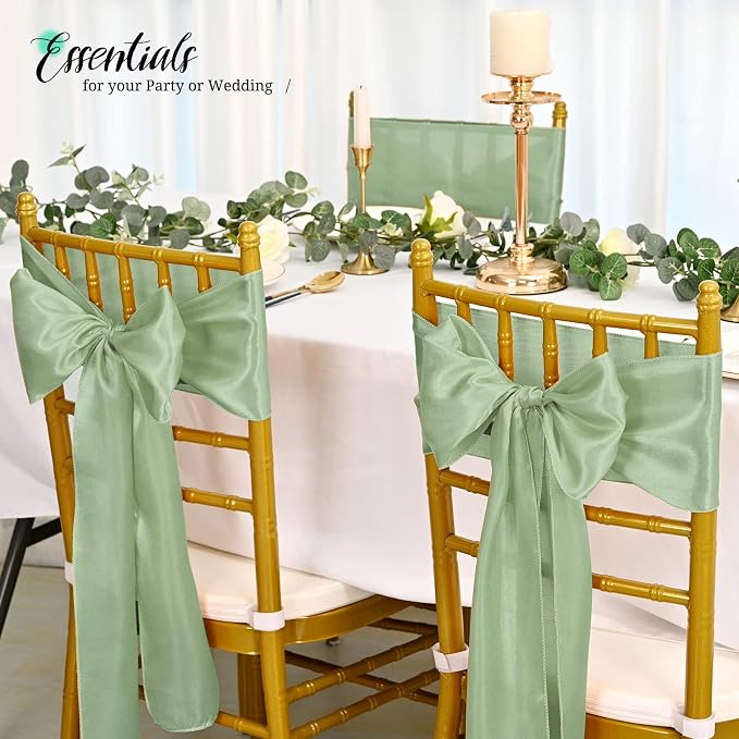 Pesonlook 50 Pcs Sage Green Satin Chair Sashes Ties, 7×108inch | Satin Chair Sashes Bows Chair Cover Back Tie Supplies for Wedding Reception Events Banquets Party, Hotel Event, Chairs Decor - Image 4