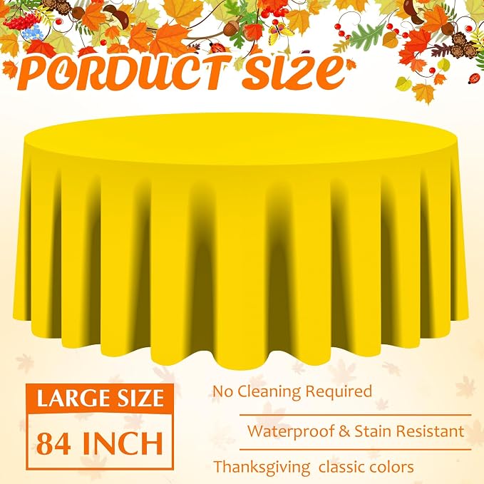 Patelai 12 Pcs 84 Inch Thanksgiving Fall Plastic Round Tablecloth Disposable Autumn Table Cover Plastic Round Tablecloths for Fall Harvest Party Decor (Orange,Yellow,Brown,Fruit Green) - Image 4