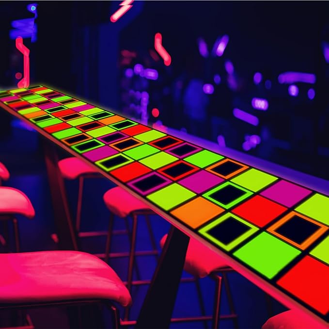 Haull 138 x 59 Inch Glow in The Dark Party Supplies Neon Party Decorations Light up Dance Floor Blacklight Rug UV Reactive Fluorescent for Carnival Birthday Wedding Favors(Blocks)