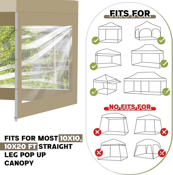 3 Pcs Clear Canopy Sidewalls with Black Storage Bag Window Sidewall for 10 x 10 Inch Tent Waterproof Shade Wall, Sunwalls Only, Canopy Tent Not Included, No Zipper(Khaki)