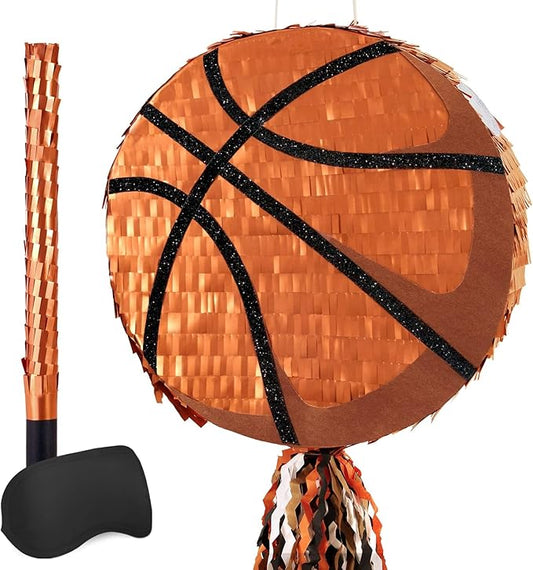 WERNNSAI Basketball Pinata - Basketball Pinata for Boys Kids Sports Birthday Party Decorations Sport Ball Birthday Games for Carnival Events Party Supplies with Blindfold and Bat