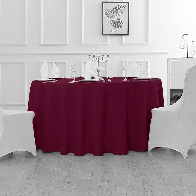Fokitut 2 Pack Waterproof Round Tablecloth, 120 Inch, Stain Resistant and Wrinkle Polyester Table Cloth, Fabric Table Cover for Kitchen Dining, Wedding, Party, Holiday Dinner-Burgundy - Image 5
