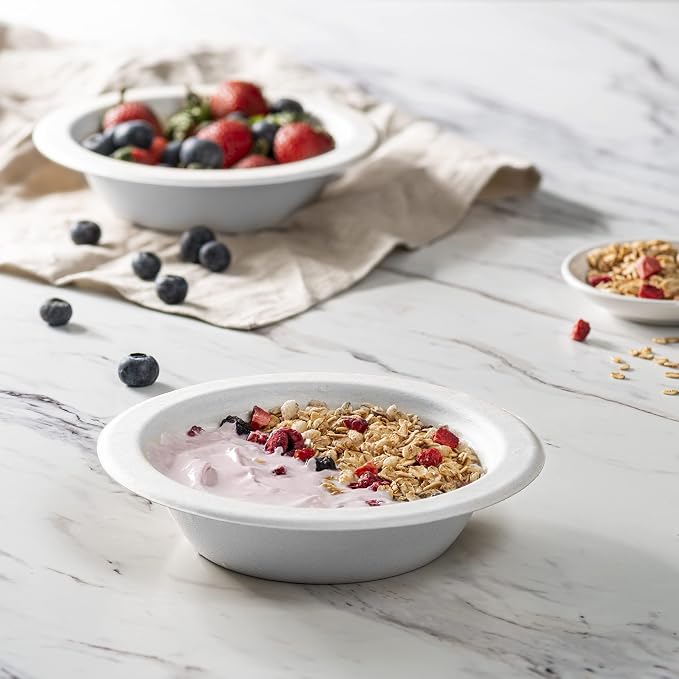 GUSTO 100% Compostable 16 oz. Heavy-Duty Bowls [Case of 750] Eco-Friendly Disposable Sugarcane Paper Bowls - Image 3