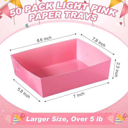 Uiifan 50 Pcs 5 lb Extra Large Paper Food Trays Disposable Food Boat Nacho Plate Serving Snack Trays Grease Resistant Self-assembly for Back to School Party Birthday Wedding Supply (Light Pink) - Image 3