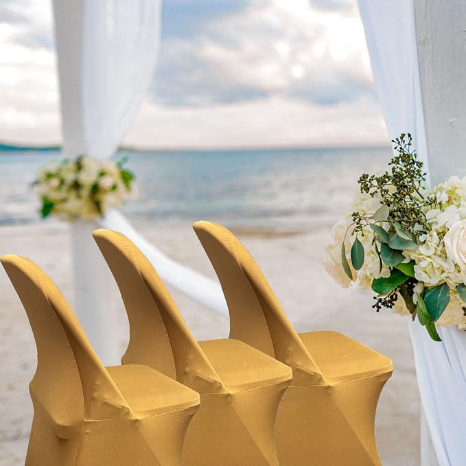 HAINARverS Folding Chair Covers for Wedding, 10pcs Gold | Stretch Spandex Washable Fabric Chair cover, Decoration Chair Cover for Wedding, Party, Banquet, Birthday, Conference, Event - Image 3