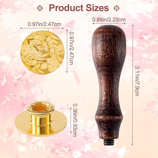 9pcs Wax Seal Stamp Kit, Brass Sealing Wax Stamps Head & Wooden Handle for Wedding Invitations Cards Envelopes(Tree of Life+Tulip+Vintage Rose+Love Rose+Daisy+Butterfly+Sakura+Leaves)