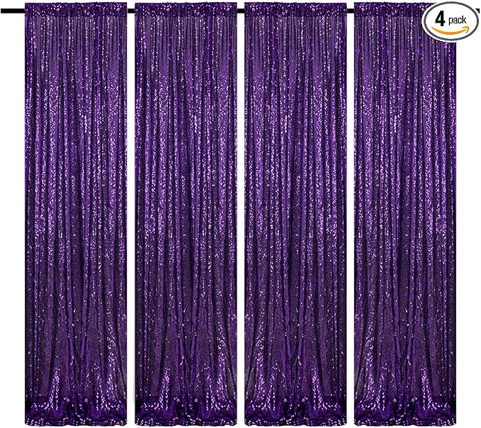 Purple Sequin Backdrop Curtains 2FTx8FT 4 Panels by TCBESTO