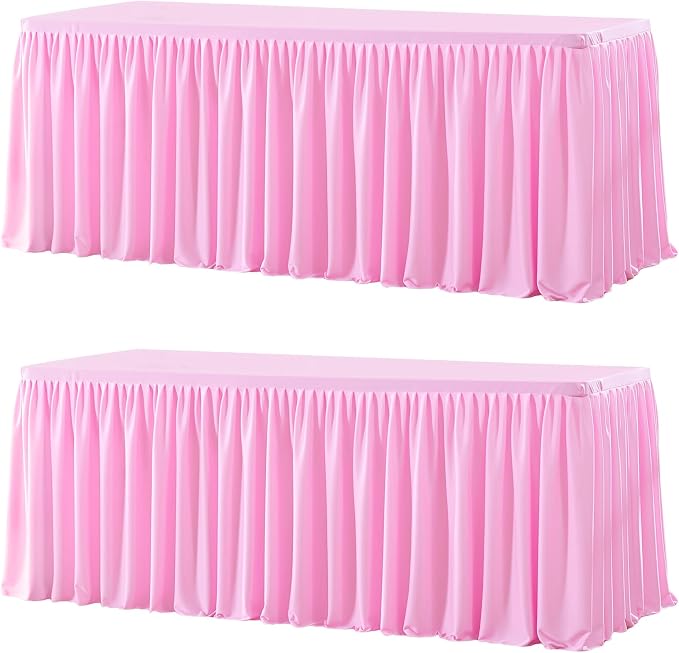 Wish Care 2 Pack Pink Rectangle Table Clothes for 4 Foot Tables, Polyester Fitted Tablecloths 4ft Stretch Table Cover for Wedding, Birthday, Parties, Trade Show, Craft Show by WishCare