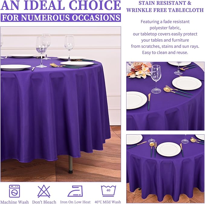 Showgeous 90 Inch Purple Round Tablecloths, Polyester Table Covers | 10 pack Tablecloths for Round Tables Washable polyester Table Cloth Decorative Fabric for Dining Wedding Party Banquet Buffet - Image 6