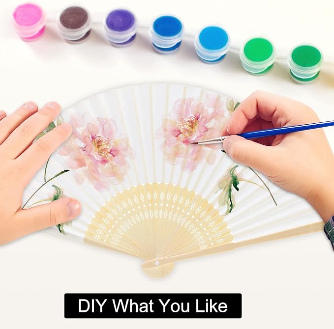 FEPITO 20 Pieces White Handheld Paper Fan | Paper Folding Fans with Bamboos for Wedding Gift, Party, Home - Image 4