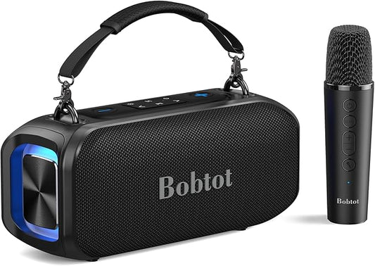 Small Portable Speaker for Adults with Wireless Microphone, Bluetooth Speaker, Punchy Bass, Four Magic Sound Voice Effects, Home Karaoke Player