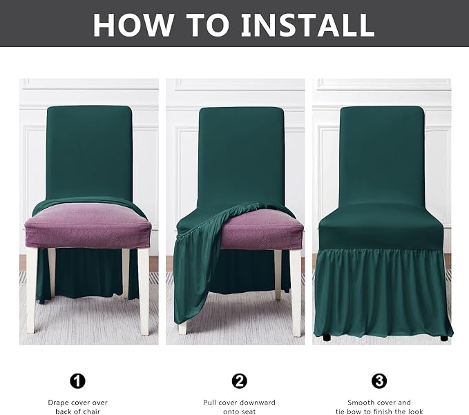 molasofa Chair Covers for Dining Room Set of 6 Stretch Chair Slipcovers with Skirt for Kitchen Seat Protectors Wedding Banquet Decor Kids Pets Spandex Fabric Washable (6pcs, Dark Green) - Image 7