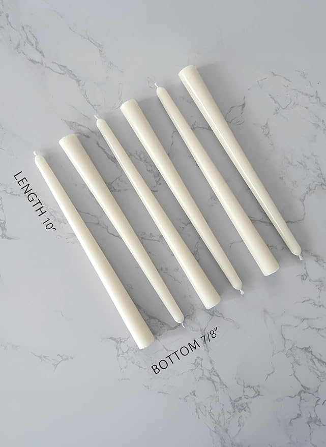 12pk 10" Classic Taper Candles, Ivory, 7-8 Hours Long Burning, Unscented Tall Candlesticks