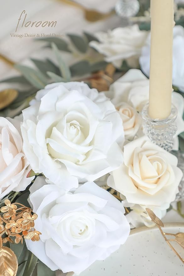 Floroom 6ft Artificial Eucalyptus Garland with Flowers Fake Greenery Faux Floral Vine Garland for Table Decor Wedding Centerpieces Bridal Shower Party Decorations, Cream White - Image 3
