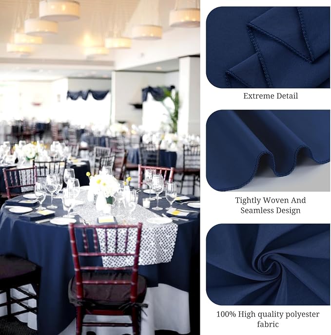 Teruntrue 10 Packs Premium Round Tablecloth 120 Inch Navy Blue Polyester Table Cloth Bulk Washable Fabric Tablecloths Cover for Wedding Party Banquet Buffet Holiday Dinner (120 Inch) TC534H - Image 3