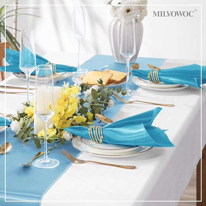MILVOWOC 72 Pack Square Teal Satin Napkins 20 x 20 Inch | Soft Silk Dinner Napkins, Smooth Decorative Table Napkins, Washable & Reusable Cloth, For Weddings Dinner Restaurant Party - Image 2