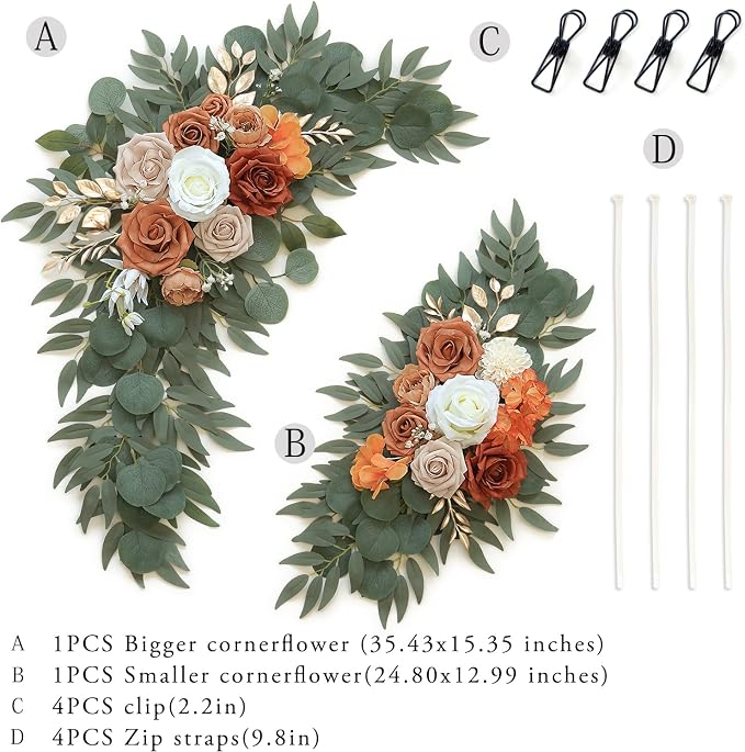 Olalaka Artificial Flower Swag Set of 2 for Wedding Welcome Signs Floral Decorations, Burnt Orange Wedding Arch Flowers for Wedding Ceremony - Image 3