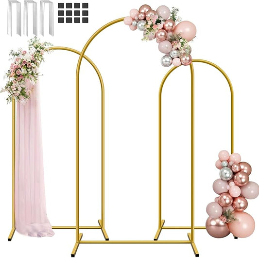 Hemmotop Metal Arch Backdrop Stand, 7.2FT+6.6FT+6FT Wedding Arches for Backdrop, Gold Background Arch Stands Set of 3, Flower Arches Frame for Birthday Party, Baby Shower, Graduation, Garden Décor