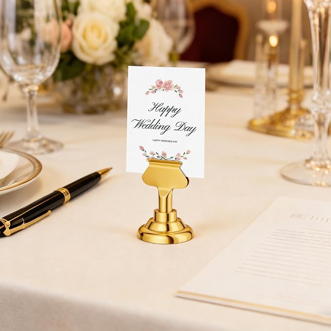 Urban Deco 36 Pieces Table Card Holder Place Card Holders 1.7 inches Gold Steel Card Holders for Photos, Food Signs, Memo Notes, Weddings, Restaurants, Birthdays(Gold 36PK) - Image 7