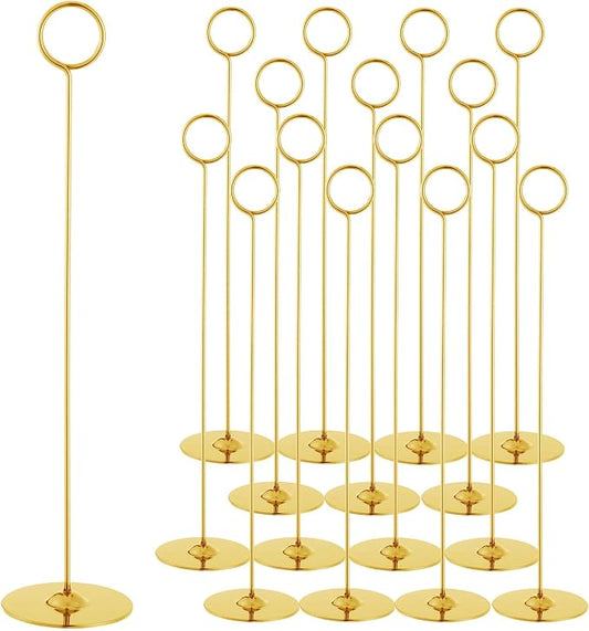 ERYTLLY 16PK Place Card Holders 12 Inch Table Number Holders Table Card Holders Steel Card Holders for Birthdays,Weddings,Photos, Food Signs, Memo Notes, Restaurants (Gold) by ERYTLLY